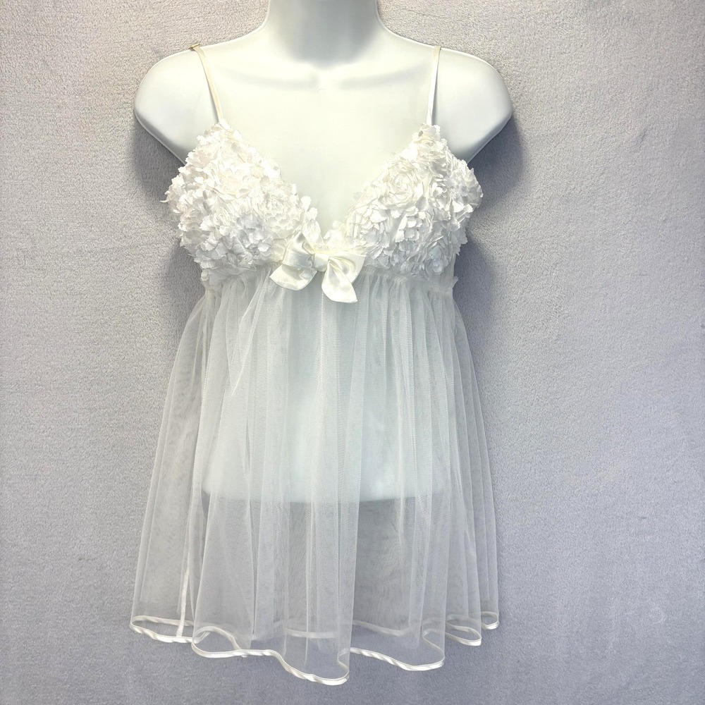 Sheer Mesh Floral Camisole Tank Top Womens Medium White Empire Waist Fairy Rodeo - Picture 2 of 14